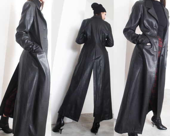 y2k black matte pvc leather minimal floor length c