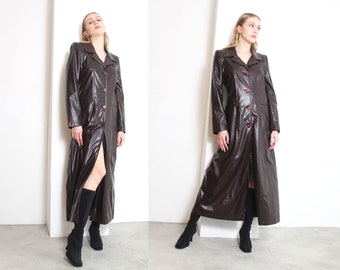 ジャケット・アウター SULLEN 80s Vintage Super Long Coat. XL 80s Shiny Slate Grey Belted Trench Rain Jacket – Flying