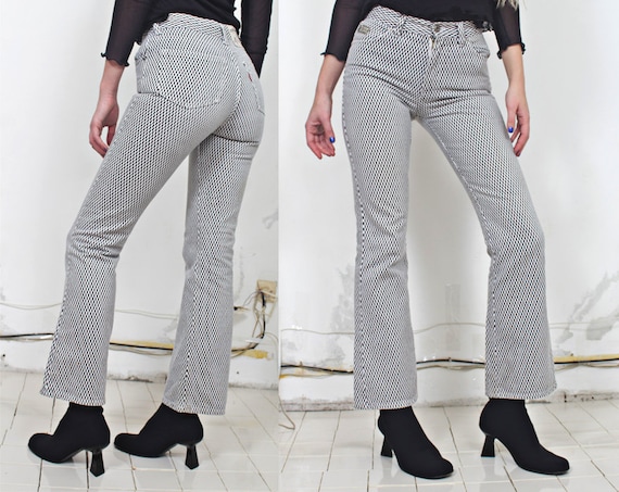 90s b&w checkered monochromatic bells jeans