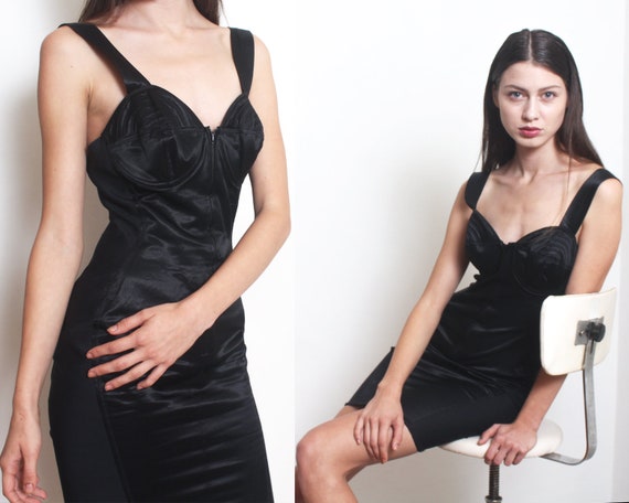90s gaultier corset girdle bustier slip mini dress