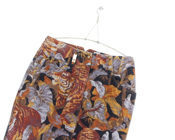 80s kenzo denim jungle graphic tigers mini skirt l - image 3