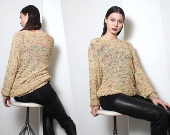 80s nude metallic chunky knit sweater pullover