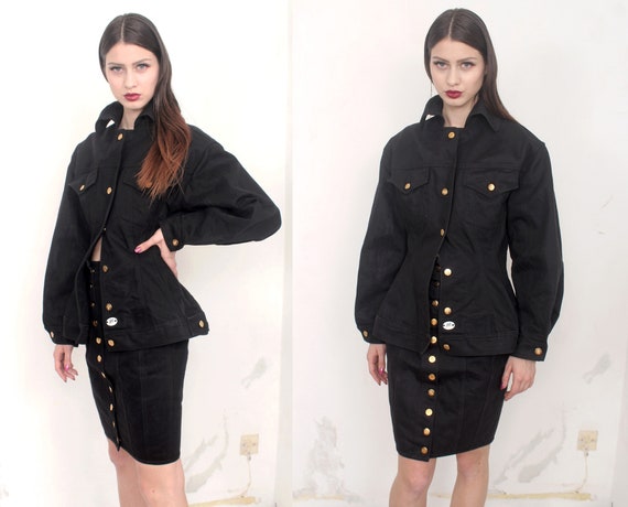 black denim jacket and skirt set