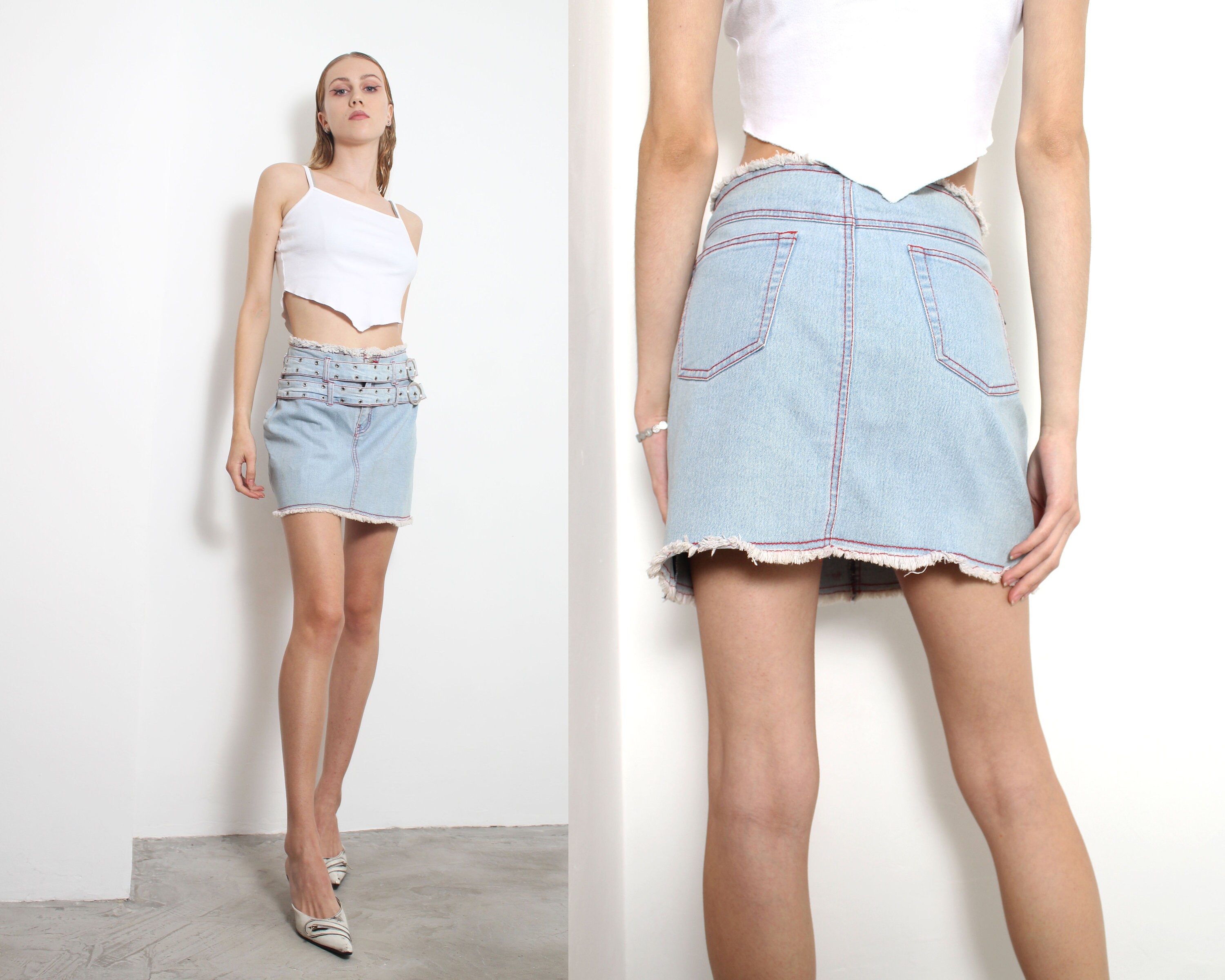 スカート vintage 00s y2k techno light denim skirt vintage 00s y2k techno light denim skirt - メルカリ