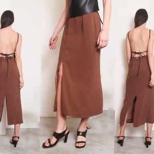 90s brown slits minimal maxi skirt image 1