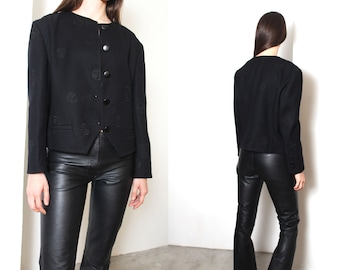 Louis Féraud black wool embroidered light blazer jacket