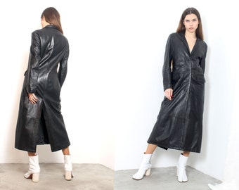 00s black soft leather ankle length coat S