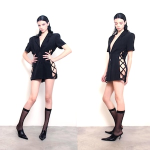 90s black cage cutout side blazer mini dress m
