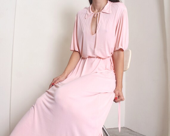 30s pastel pink maxi night gown dress set