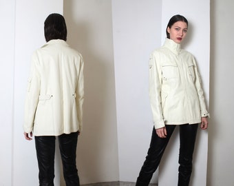 white leather military jacket