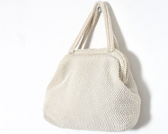 60s white beaded handbag purse