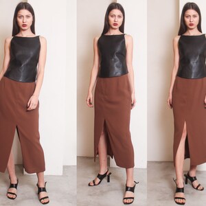 90s brown slits minimal maxi skirt image 4