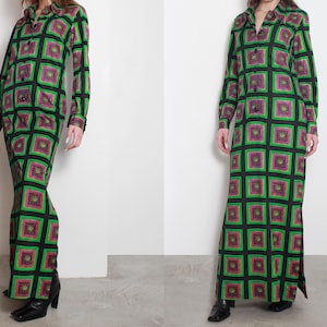 70s lisa cobb saks fifth ave mod print maxi dress