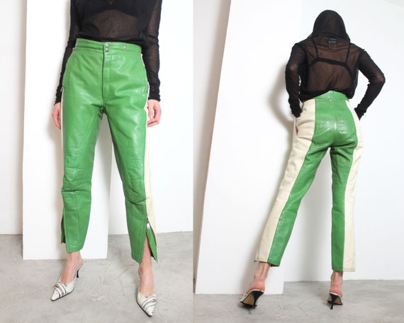 green| white leather motorcycle pants s - image 2