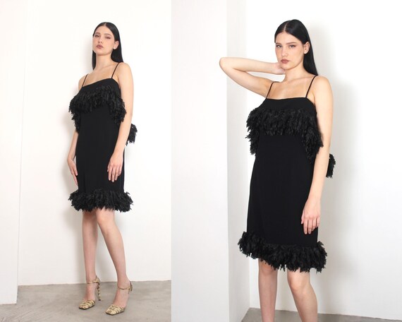 小物 DRESS CAMP Feather tie 60s black feather tent mini dress - Gem