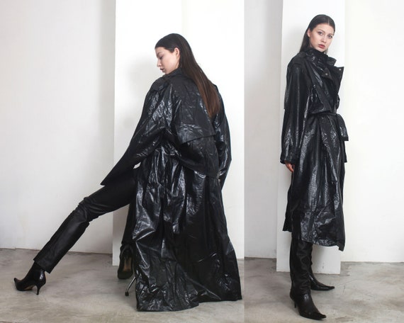 long black pvc coat
