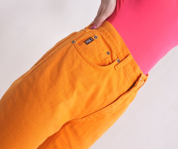 90s neon orange high waist jeans - image 7