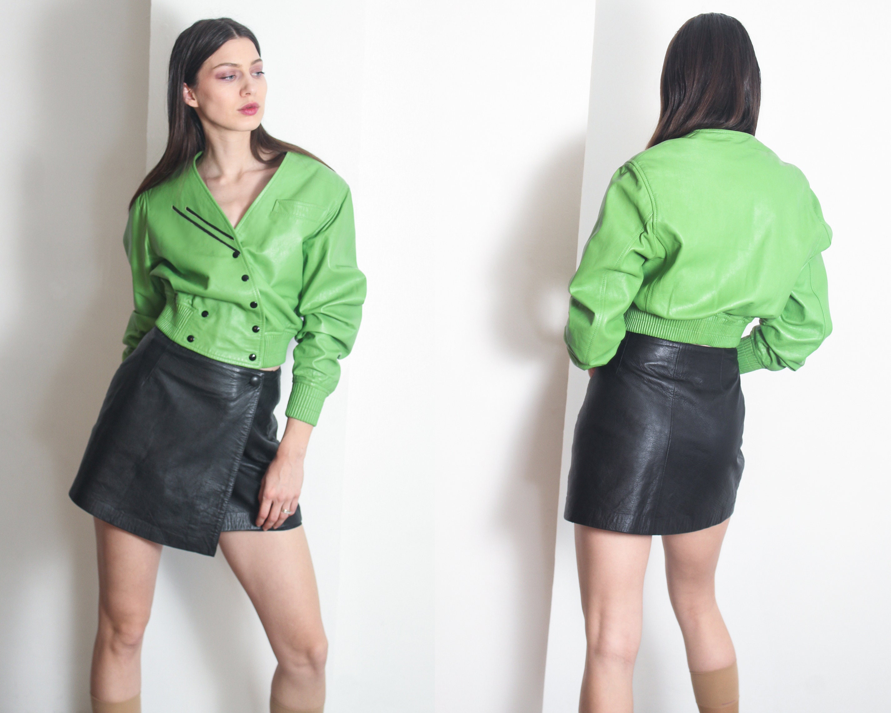 80s Cropped Leather Bomber Jackets Xs - Etsy 80s Cropped Leather Bomber Jackets Xs - Etsy