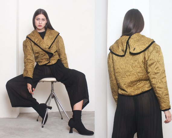 80s paisley quilted pouf crop jacket