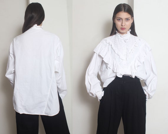 white ruffle blouse os