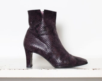 y2k purple leather snakeskin print booties 37 38