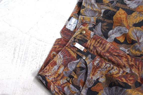 80s kenzo denim jungle graphic tigers mini skirt l - image 2