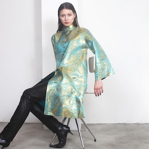 60s metallic flüssige gold türkise Brokat orientalische Duster Mantel m