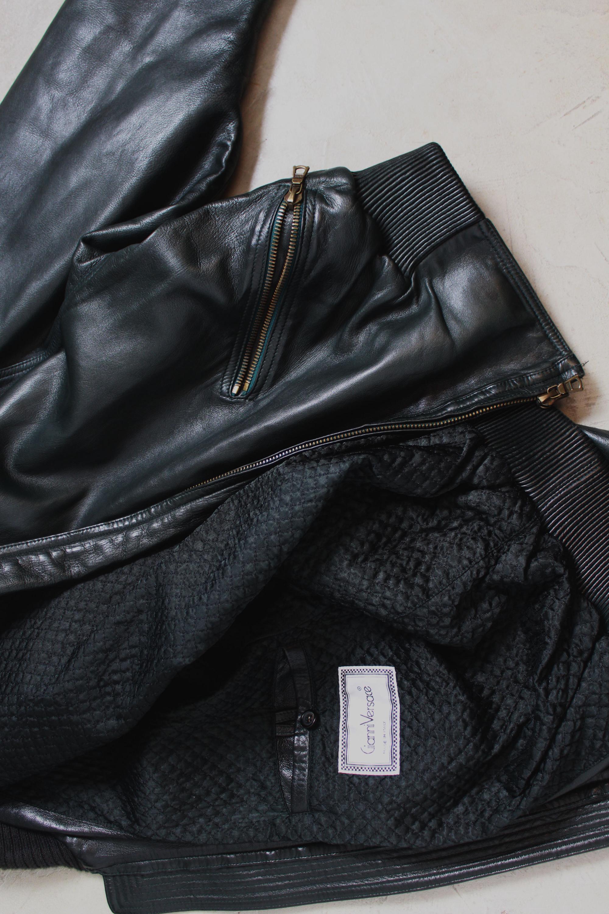 80s Gianni Versace Soft Black Leather Bomber Jacket - Etsy