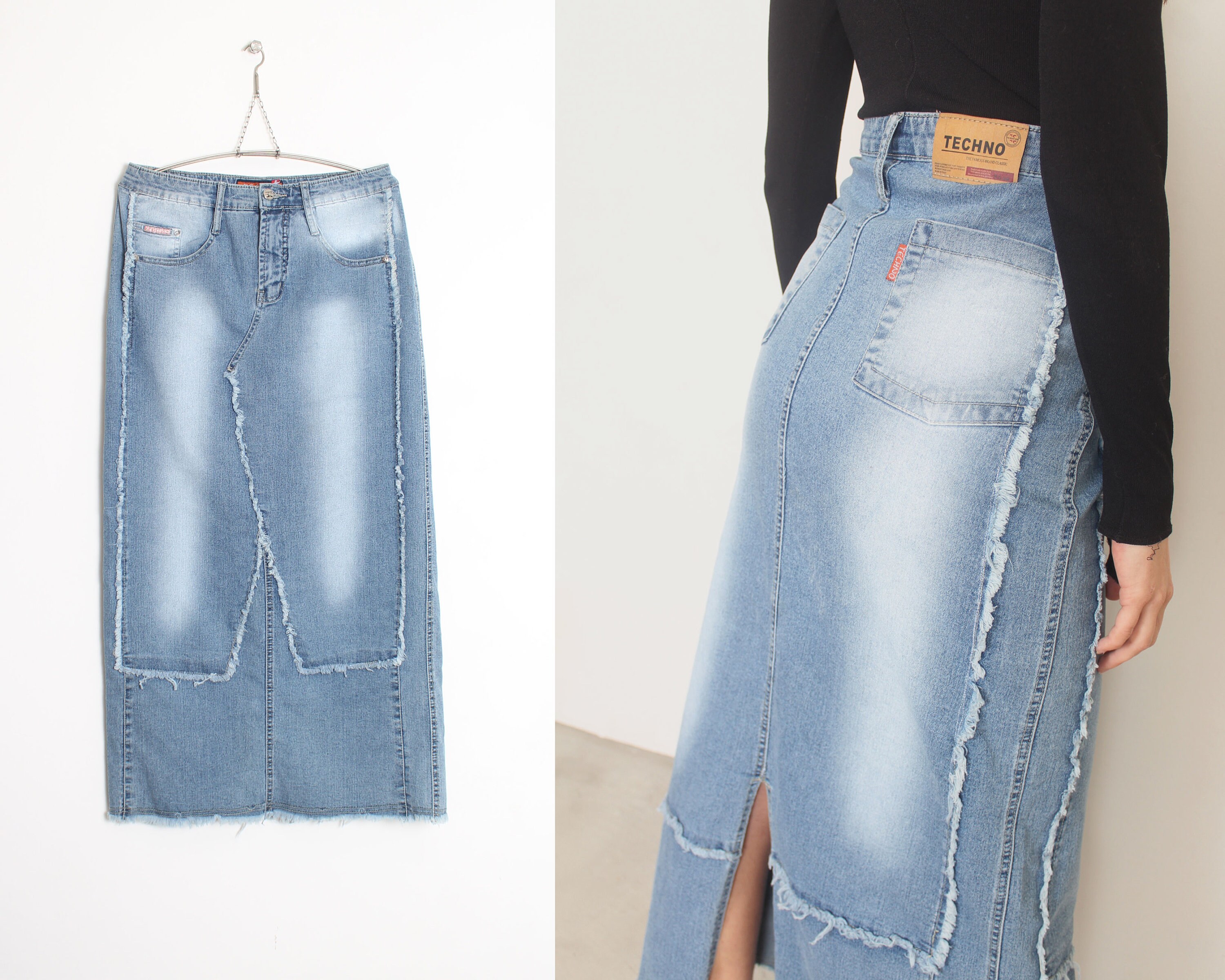 00s Y2k Techno Light Denim Skirt - Etsy