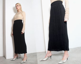 black micro pleats minimal maxi skirt