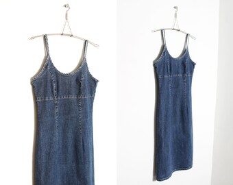 90s 00s denim jean spaghetti straps midi dress