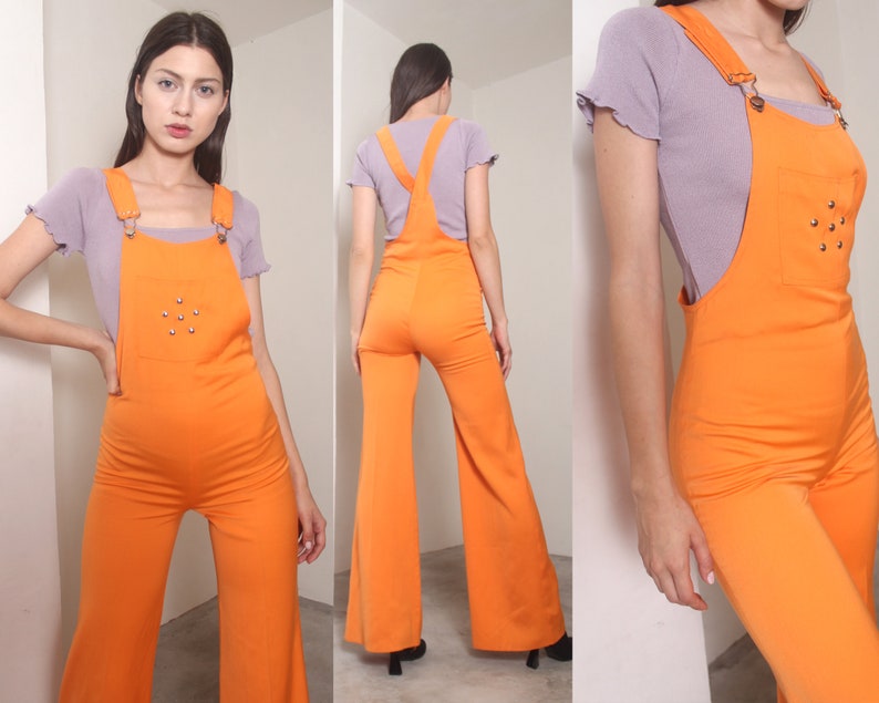 90s orange palazzo overalls 画像 2