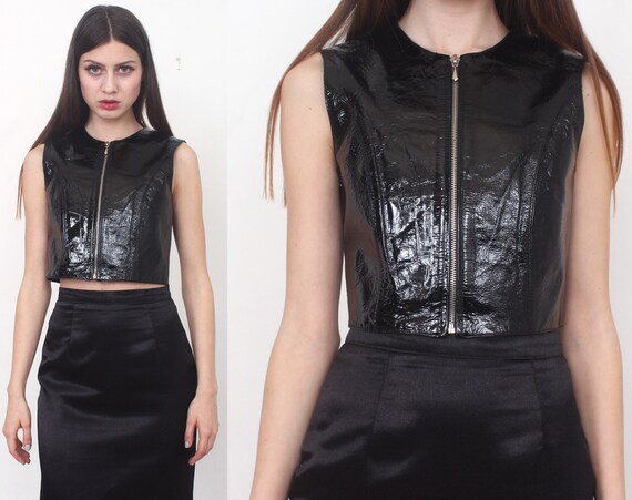 leather zip up crop top