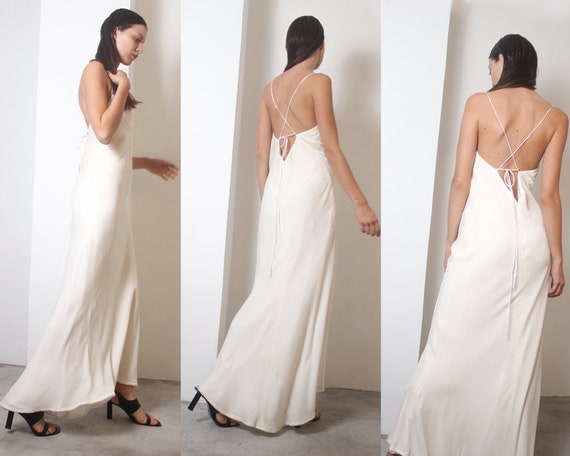 90s ivory velvet draped backless maxi dress - image 3