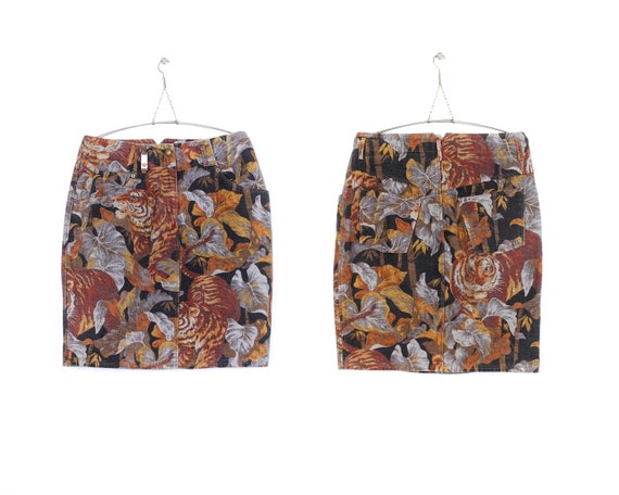 80s kenzo denim jungle graphic tigers mini skirt l - image 1