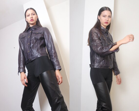 y2k indigo leather jacket s
