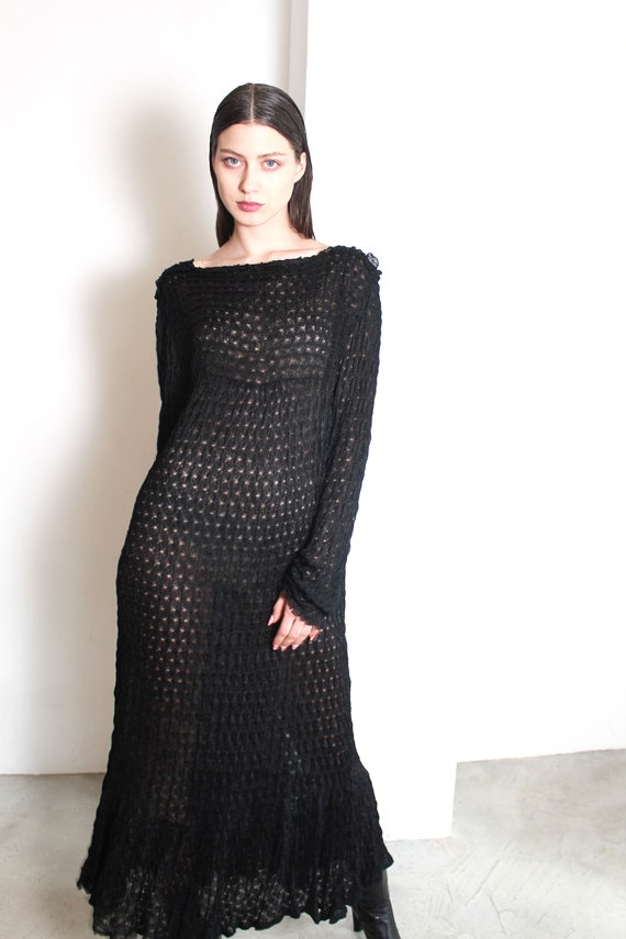 antique black knit crochet maxi dress - image 3