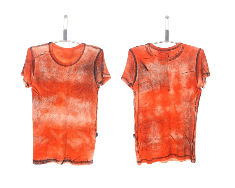 camiseta acanalada con tinte pintado de naranja y2k de los años 00 imagen 1