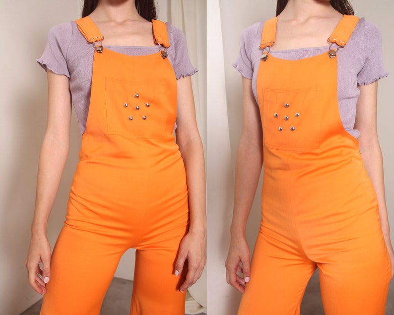 90s orange palazzo overalls 画像 4