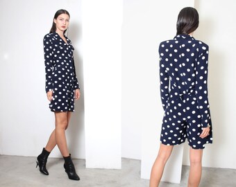 90s navy polka dot playsuit