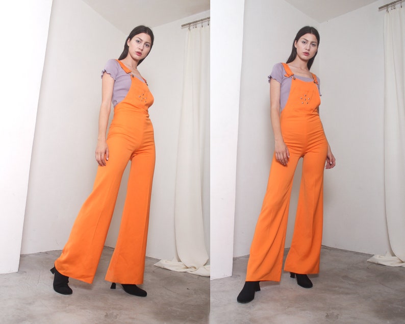 90s orange palazzo overalls image 5