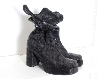 00s black snakeskin velvet platform square toe boots 10 40