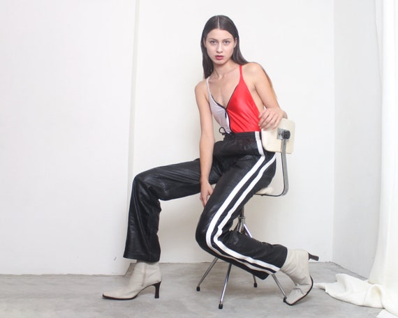 black leather track suit pants