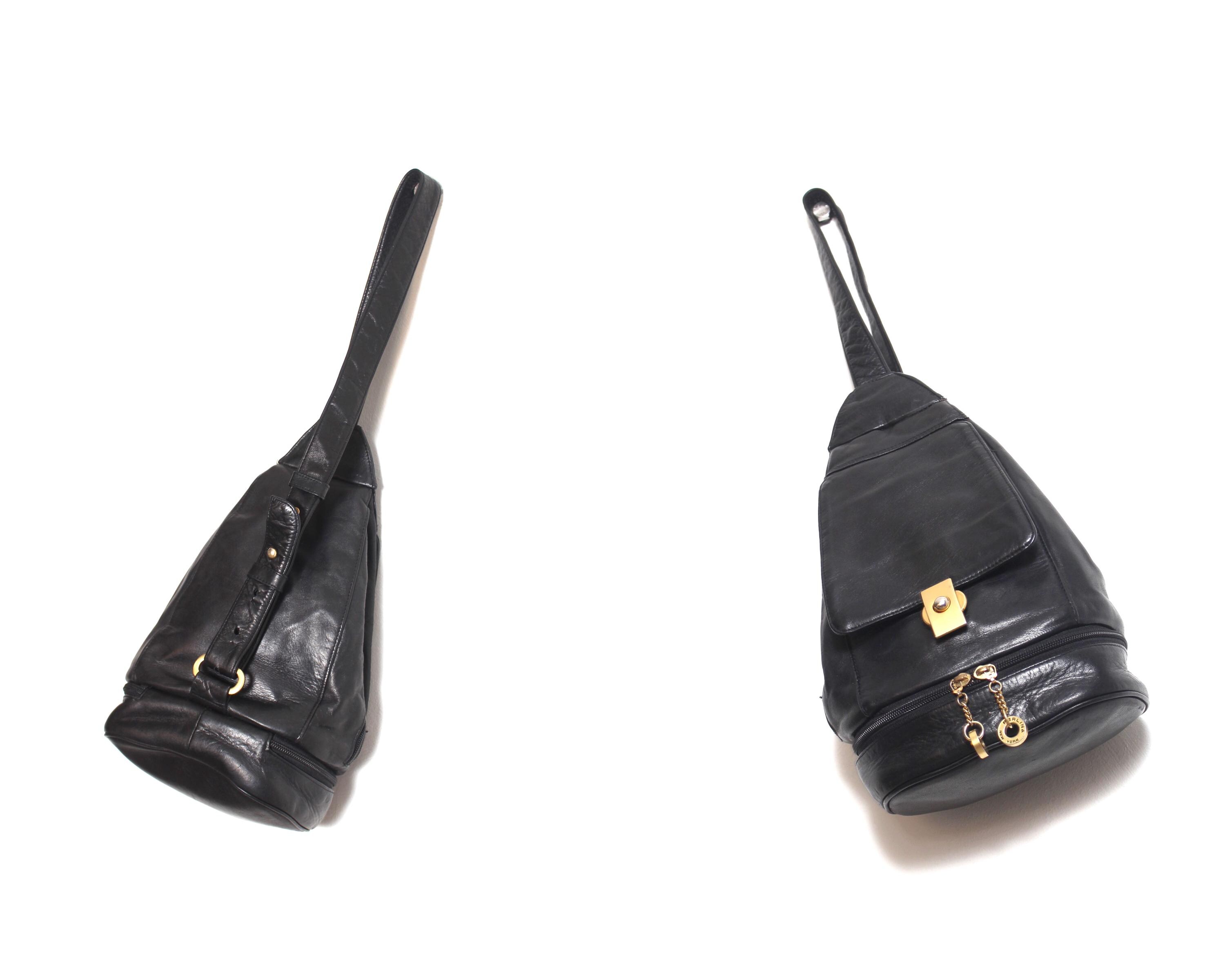 Perlina Black Leather Backpack with Gold Hardware Accents Perlina Black Gold Leather Backpack - Etsy main image 3