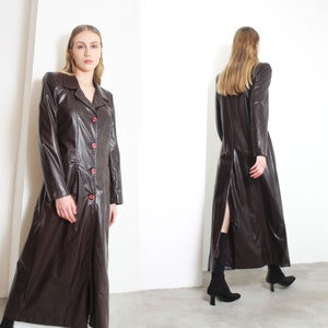 y2k 00s mahogany vinyl floor length futuristic maxi coat image 2