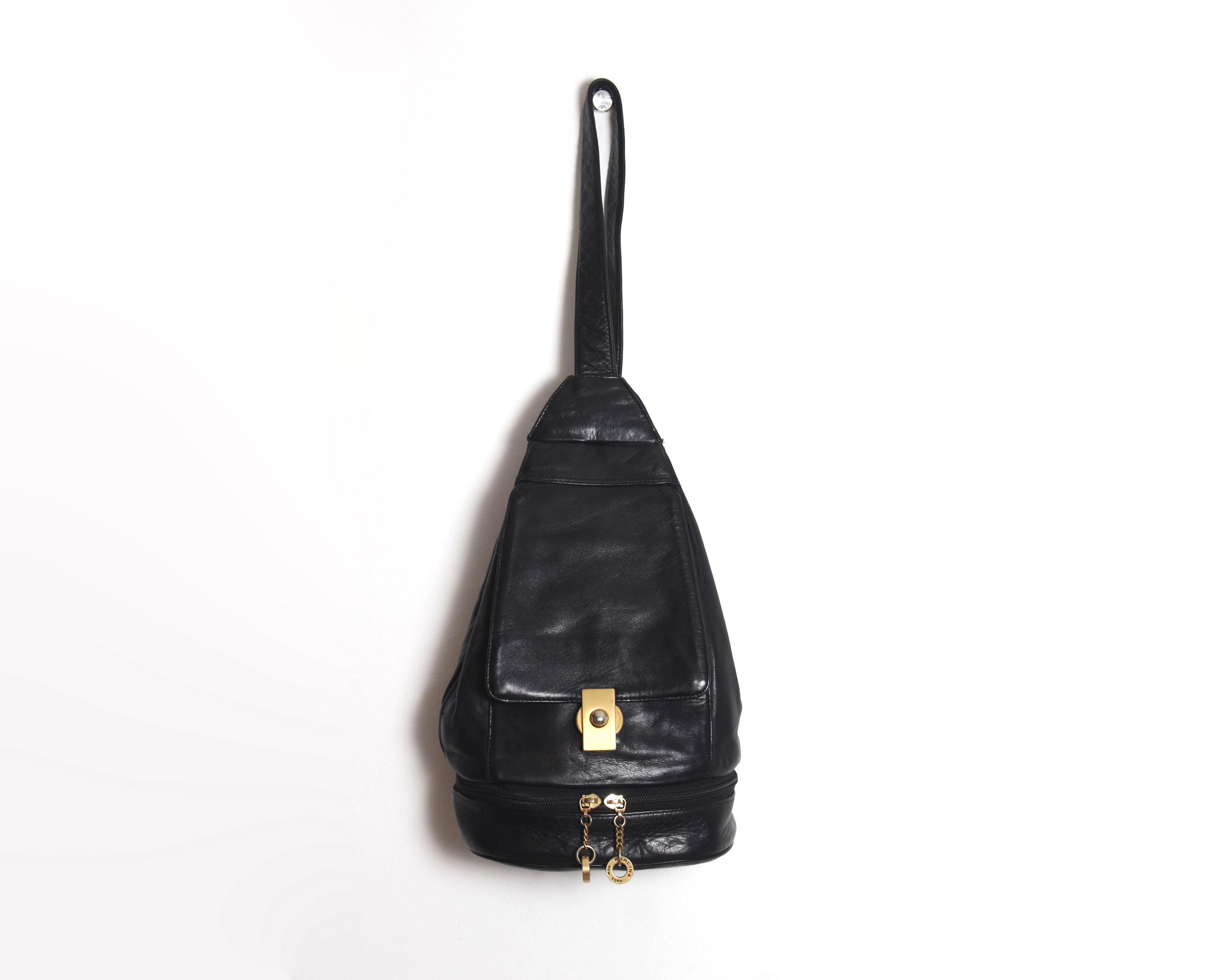 Perlina Black Gold Leather Backpack - Etsy display picture 3