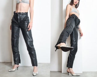 black leather padded biker pants