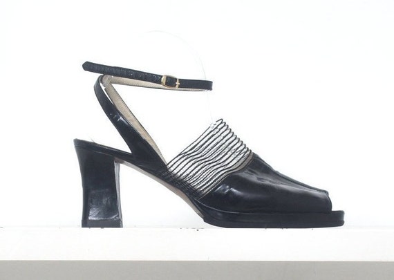 70s patent leather mesh platform sandals