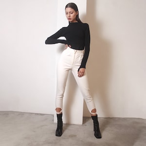 90s ivory denim high waist stirrup jeans leggings pants