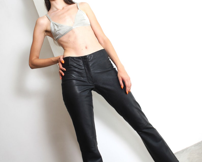 90s black leather pants image 3